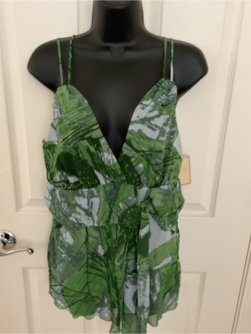 jonathan martin Green Leaf Print V-Neck Tie-Front Camisole
